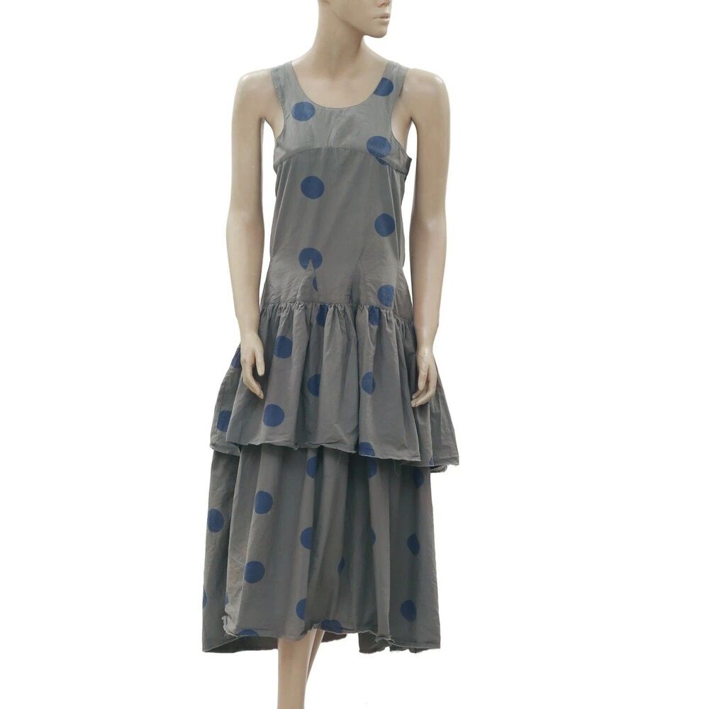 Ewa I Walla Polka Dot Printed Tank Midi Dress Tiered Cotton Sleeveless L 282992
